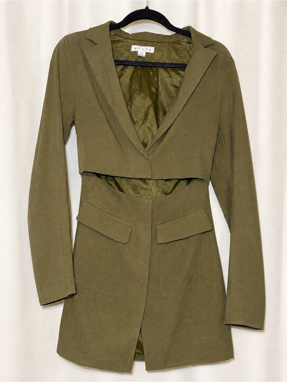 HYFVE Olive Cutout Cropped Blazer Jacket